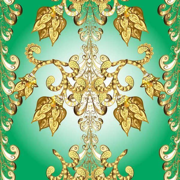Gouden Bloemen Ornament Barokke Stijl Gouden Bloemen Naadloos Patroon Damast — Stockfoto