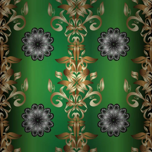 Sierlijke Vectordecoratie Vintage Barokke Bloemen Naadloos Patroon Goud Grijs Beige — Stockvector