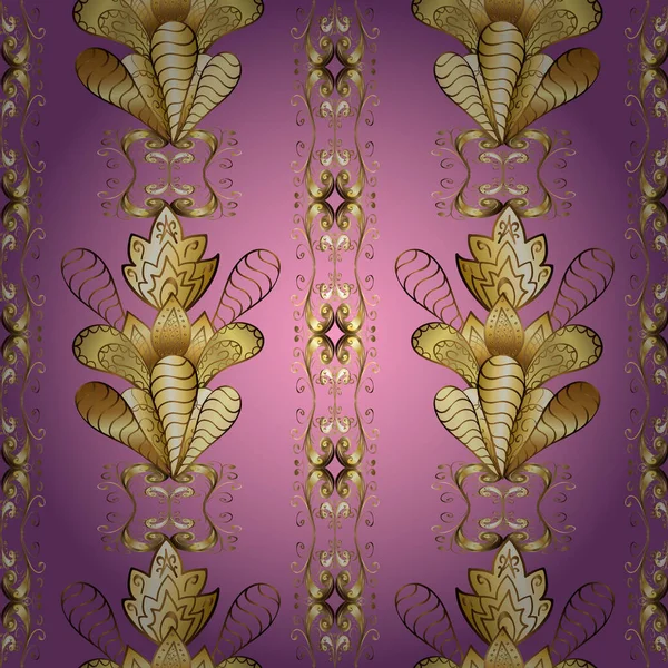 Векторний Традиційний Класичний Золотий Безшовний Візерунок Коричневих Фіолетових Рожевих Кольорах — стоковий вектор