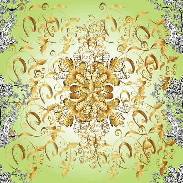 手描きの装飾フレーム アルバムカバー グリーティングカード ヴィンテージアートデコスタイル 抽象的な黄金のドアファンタジーの葉や中立 黄色とベージュの色の花からの花の花輪 — ストック写真