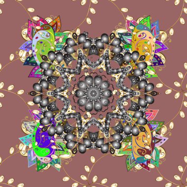 Klasik klasik klasik arka plan. Gri, sarı ve bej renklerde altın elementlerle. Geleneksel oryantasyon süsü. Klasik Altın Vektör.