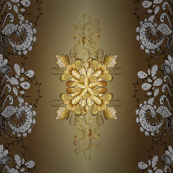 ブラウン ニュートラル ベージュの色に黄金の要素でシームレスなパターン 古典的なヴィンテージの背景 伝統的な装飾品だ 古典的なベクトル黄金のシームレスパターン — ストックベクタ