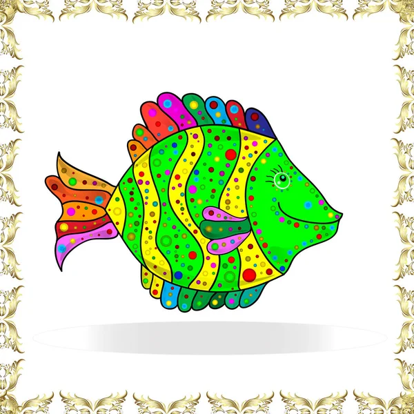 Fashionable template for design of clothes. White, yellow and green. Embroidery sea life collection. Fashionable Classical embroidery tropical sea, fishes. Seamless. Sea tropical fishes.