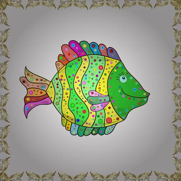 Handgezeichnete Aquarellelemente Meeresleben Meeresfische Auf Farbigem Hintergrund Illustration Schönes Nahtloses — Stockfoto