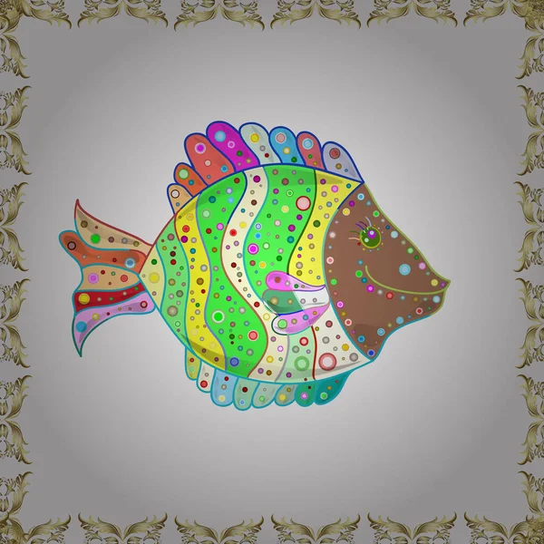 Çizim Dekoratif Balıklarla Kusursuz Bir Desen Komik Çok Renkli Arka — Stok fotoğraf