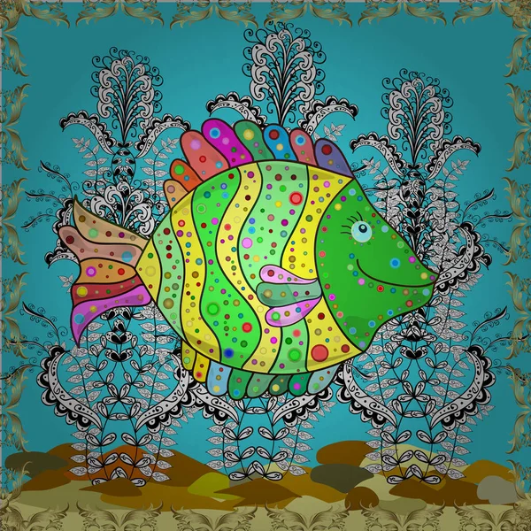 Yellow White Blue Illustration Seamless Watercolor Texture Fish Pattern — Stock Photo, Image