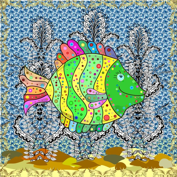 Бесшовно Симпатичные Рыбы Голубого Нейтрального Белого Цветов Разных Видов Рыб — стоковое фото