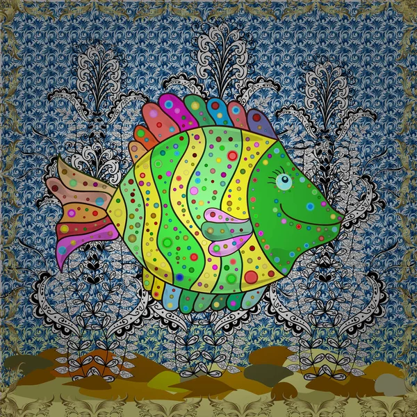 Морской Безморский Узор Мультяшными Разноцветными Рыбами Рыбы Белого Синего Нейтрального — стоковое фото