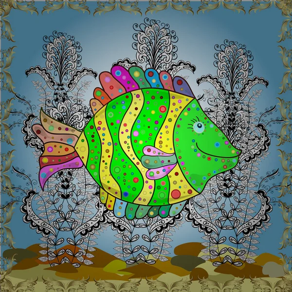 Вышивка Морской Жизни Раковины Тропические Рыбы Классическая Вышивка Тропическое Море — стоковое фото