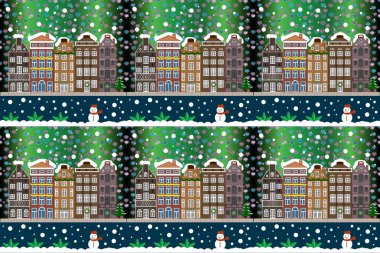 Kış köyü gecesi Noel arkaplanı.