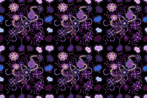 Wilde Blumen Mit Blättern Schwarzen Violetten Und Violetten Farben Nahtloses — Stockfoto