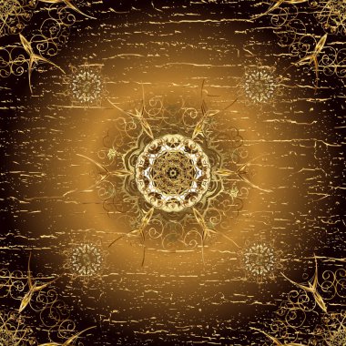 Doğu tarzında klasik tasarım öğesi. Süslü dantel iz sürücü. Çiçek süsü ile kusursuz desen. Geleneksel Arap dekoru bej, kahverengi siyah renkler. Duvar kağıdı için altın süslü illüstrasyon