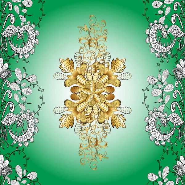일러스트 녹색에 황금색을 무늬가 가시없는 전형적 패턴이죠 전통적 고전적 빈티지 — 스톡 벡터
