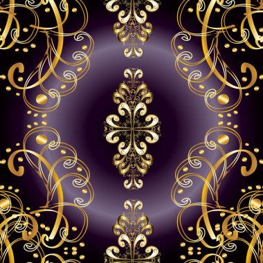 Sarı, siyah ve kahverengi renklerde altın element. Sarı, siyah ve kahverengi yerine altın rengi klasik barok çiçeksiz desenler. Lüks, kraliyet ve Viktorya dönemi konsepti. Süsleme.