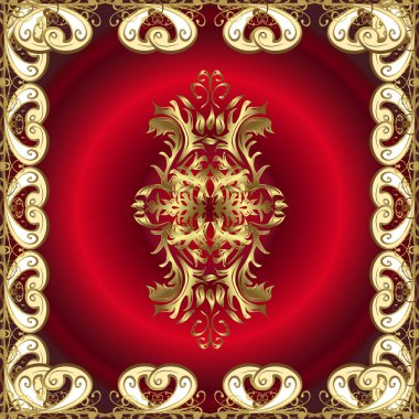 Kusursuz klasik altın desen. Klasik klasik klasik arka plan. Geleneksel oryantasyon süsü. Kırmızı, bej ve kahverengi renklerdeki kusursuz desen altın elementler ve beyaz karalamalar.
