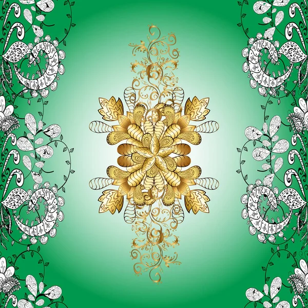 Damast Sömlös Mönster Repeterande Bakgrund Guldvit Neutral Och Grön Blommig — Stockfoto