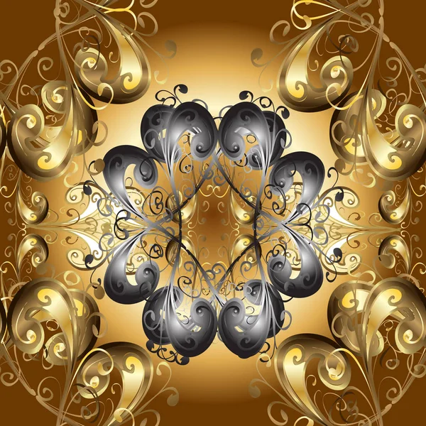 クリスマス 雪の結晶 ブラウン グレー ベージュカラーのシームレスなヴィンテージパターンに黄金の要素 黄金の要素と茶色 灰色とベージュの色の黄金のパターン — ストック写真