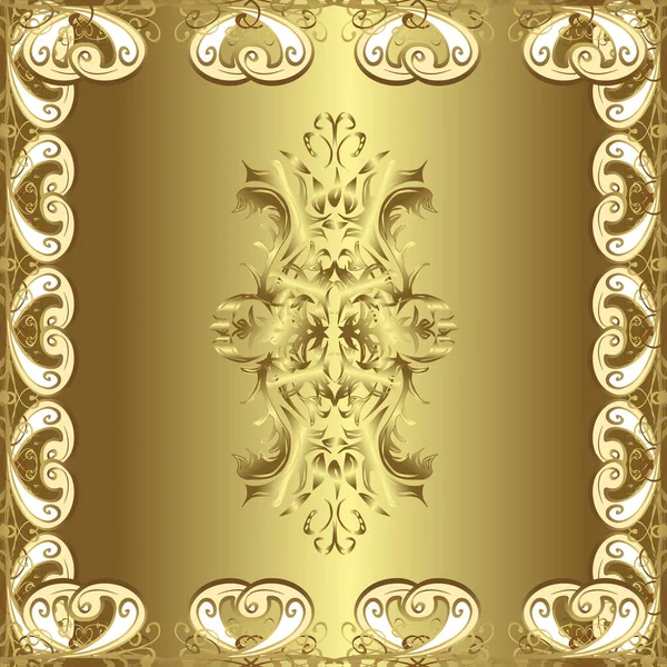 Ταπετσαρία Μπαρόκ Νταμασκ Σχέδιο Λουλουδιού Απρόσκοπτη Φόντο Χρυσά Στοιχεία Κίτρινα — Φωτογραφία Αρχείου