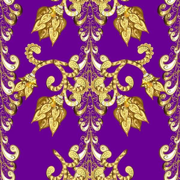 紫色の金 シームレスなパターン中世の花の王室のパターン 誕生日 招待状 またはバナーのグリーティングカードに最適です 装飾的な対称アラベスク — ストック写真