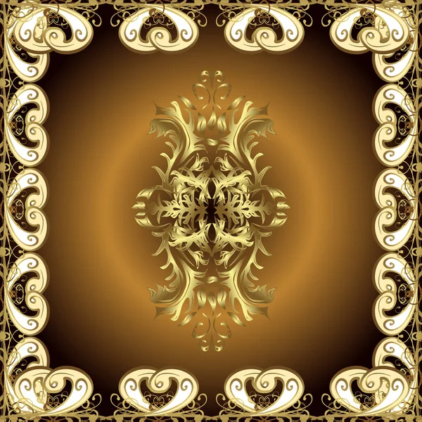 ベージュ 茶色の黄金の要素と黄金のパターン 装飾品だ バロック様式の壁紙デザインのためのシームレスダマスクパターンの背景 — ストック写真