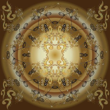 Çiçek süsü kumaş deseni, cam, altın elementlerle bej, kahverengi ve sarı renklerde çiçek desenli metal. Kusursuz klasik vektör altın deseni.