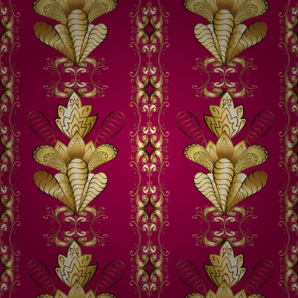 Damasthintergrund Nahtloses Muster Goldviolett Braun Und Beige Florale Ornamente Barockstil — Stockvektor