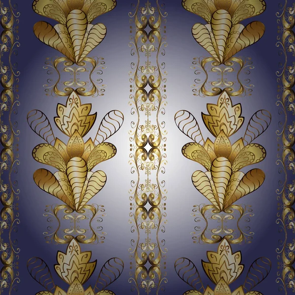 Papel Parede Antigo Repetível Dourado Ornamento Floral Violeta Dourado Marrom — Vetor de Stock