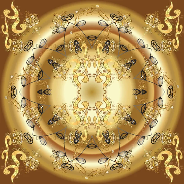 Vector Illustratie Damast Gouden Bloemmotief Een Gele Bruine Beige Kleur — Stockvector