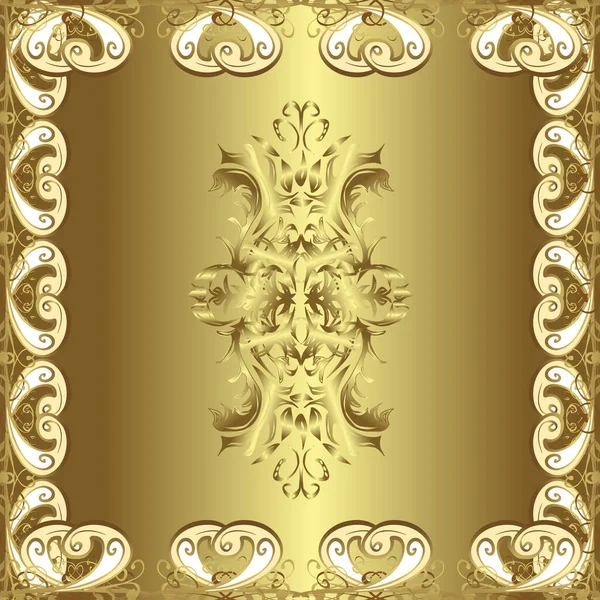 Nahtloses Muster Damasthintergrund Goldbraune Neutrale Und Gelbe Ornamente Barockstil Goldene — Stockvektor