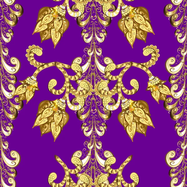 黄金のドアファンタジーの葉や黄色 茶色の紫色の花からベクトル抽象的な花の花輪 手描きの装飾フレーム アルバムカバー 招待状 グリーティングカード ヴィンテージアートデコスタイル — ストックベクタ