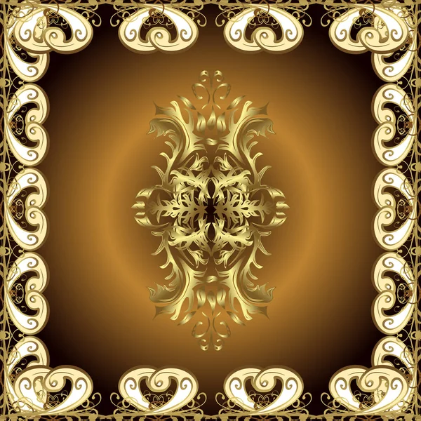 바로크 양식으로 디자인을 실없는 다마스크 패턴이었다 베이지 황금색으로 나타나는 — 스톡 벡터