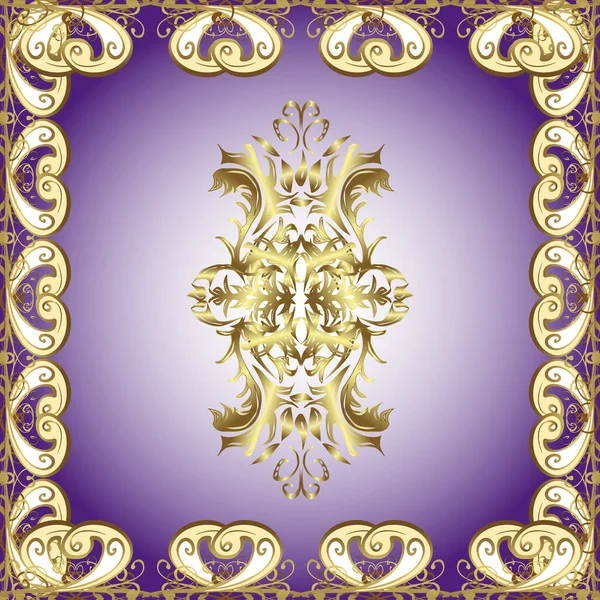 Gyllene Element Beige Neutrala Och Violetta Färger Guldblommiga Tapeter Guld — Stock vektor