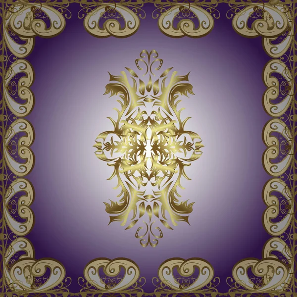 Восточный Векторный Классический Фиолетовый Нейтральный Бежево Золотой Узор Белыми Каракулями — стоковый вектор