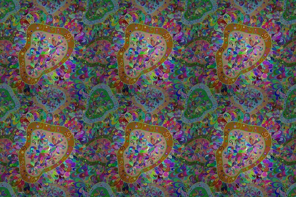 Растрова Ілюстрація Безшовний Квітковий Візерунок Каракатиками Нейтральних Зелених Синіх Кольорах — стокове фото