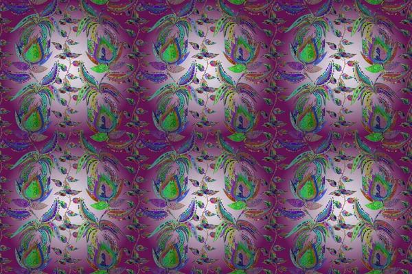 Цветы Нейтрального Зеленого Фиолетового Цветов Трендовая Безморщинистая Цветочная Повязка Иллюстрации — стоковое фото