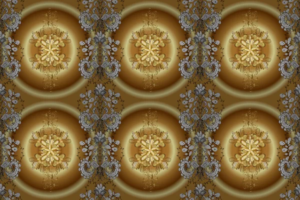 伊斯兰装饰 阿拉伯几何质感 拉斯特在带有卷发样式的彩色背景上排列的花纹图案 用橙色 米黄色和棕色的图解 无缝图案 — 图库照片