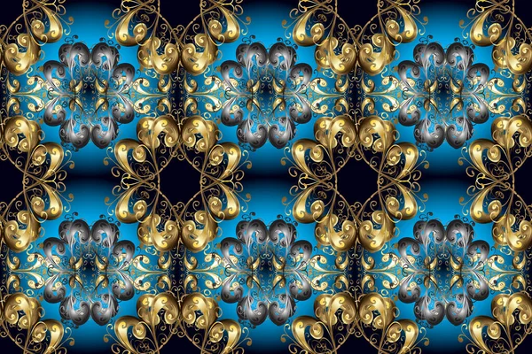 Altın Elementli Mavi Siyah Gri Renklerde Klasik Pürüzsüz Desen — Stok fotoğraf