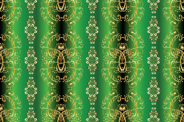 ベージュ イエロー グリーンのグラフィックモダンなシームレスパターン シームレスな背景 シームレスな花柄 壁紙バロックダマスク — ストック写真