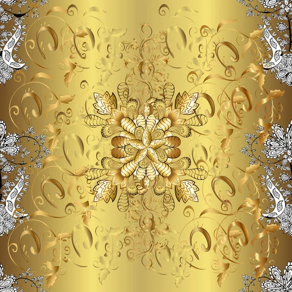 Απρόσκοπτη Μοτίβο Καφέ Μπεζ Χρώματα Χρυσά Στοιχεία Ανοιχτή Λεπτή Χρυσή — Φωτογραφία Αρχείου