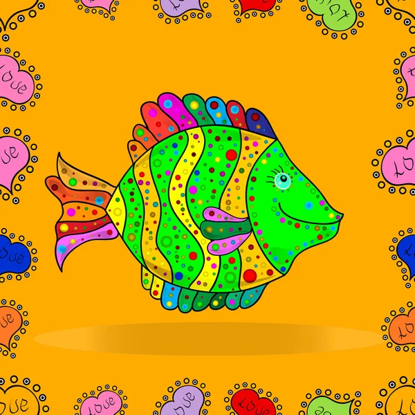 Скандальная Детская Текстура Текстиля Бесшовный Рисунок Мультяшными Рыбами Фон Желтый — стоковое фото