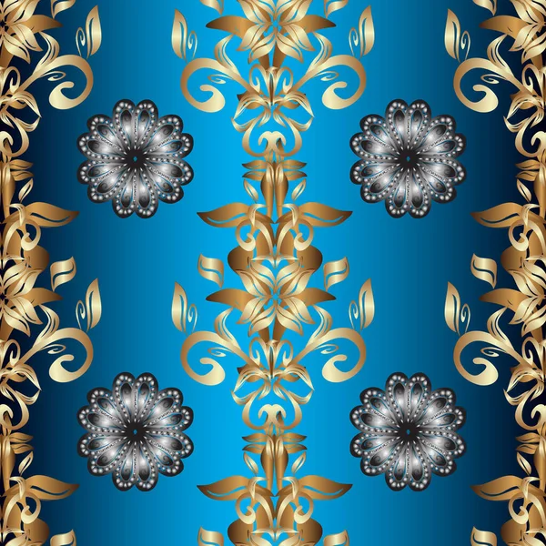 Classic oriental background with white doodles. Damask seamless ornament. Traditional and golden pattern.