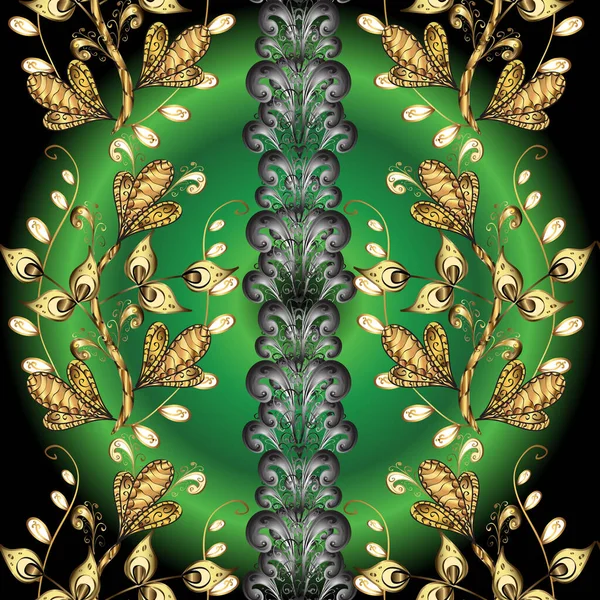 Oro Sobre Colores Negro Verde Gris Simetría Decorativa Arabesca Bueno —  Fotos de Stock