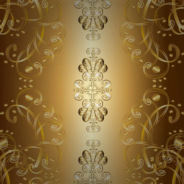 Naadloze Gouden Textuur Krullen Vector Illustratie Vector Gouden Patroon Bruine — Stockvector