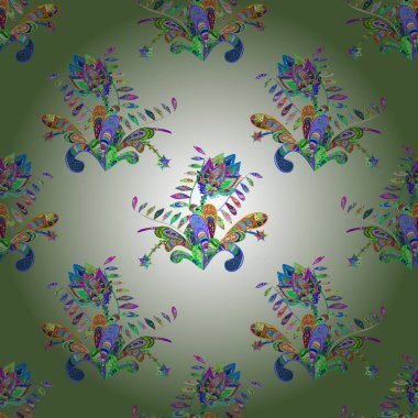 Sabıka fotoğraflarında, bebek kıyafetlerinde, duvar kâğıtlarında, paket kutularında falan kullanılabilir. Zarif, parlak ve kusursuz nötr, gri ve yeşil çiçek desenli tasarım. Vektör.