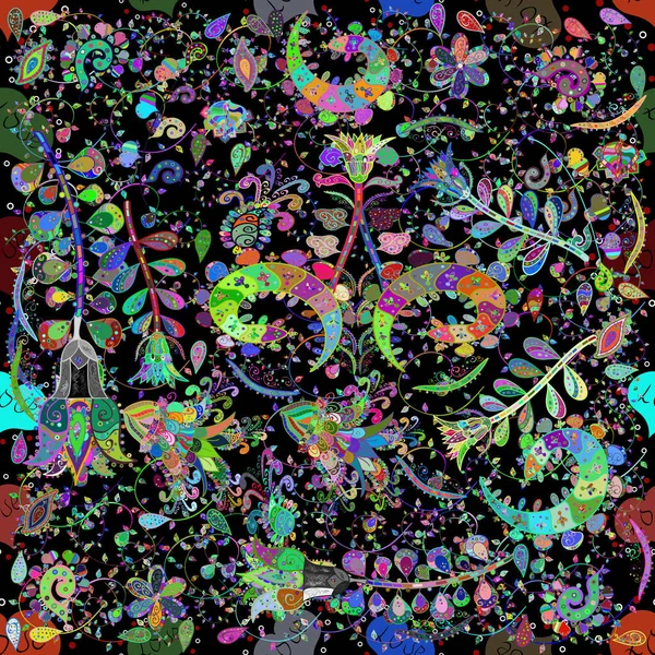 Бесшовный Винтаж Цветная Весна Тема Бесшовный Узор Фон Плоский Цветочный — стоковый вектор