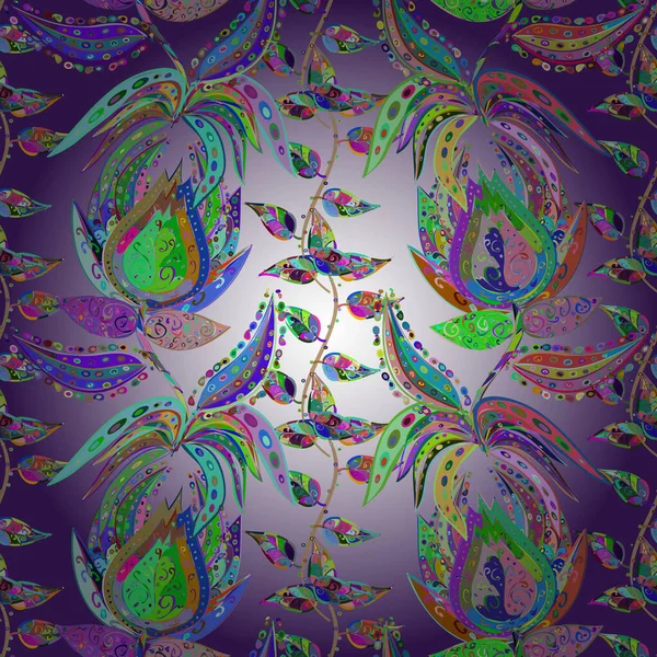 Цветочный Узор Цветок Кожуры Фиолетовом Нейтральном Зеленом Цветах Цветет Декоративная — стоковый вектор