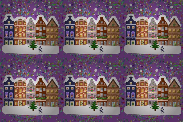 Choinka Bałwan Pojęcie Powitania Lub Pocztówki Rastrowa Ilustracja Dom Śnieżnym — Zdjęcie stockowe