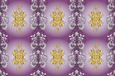 Barok tarzında altın çiçekli süs. Tarafsız, mor ve beyaz renklerde altın element. Doku arka planında altın duvar kâğıdı. Damask kusursuz yinelenen arkaplan.