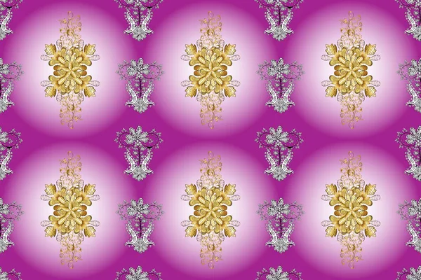 无缝隙的东方装饰风格的巴洛克风格 紫色和紫罗兰色的传统经典金色图案 带有金色元素 — 图库照片
