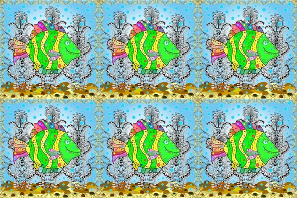 Sömlöst Mönster Med Fiskar Abstrakt Färgbild Repetitiva Och Alternerande Beståndsdelar — Stockfoto
